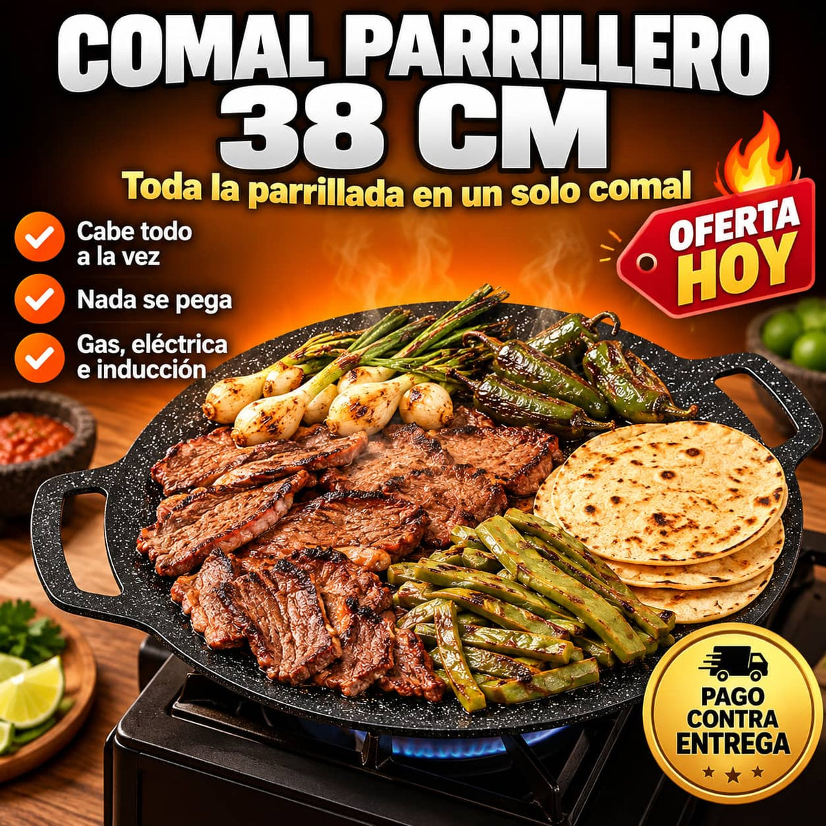 Comal Coreano GrillMaster™ | Parrillada en Casa Sin Que Se Pegue Nada