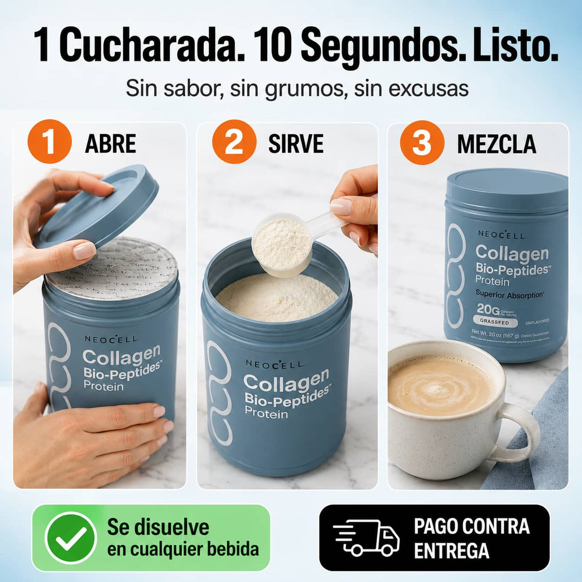 NeoCell Colágeno en Polvo | Piel Firme, Cabello Fuerte y Articulaciones Sin Dolor