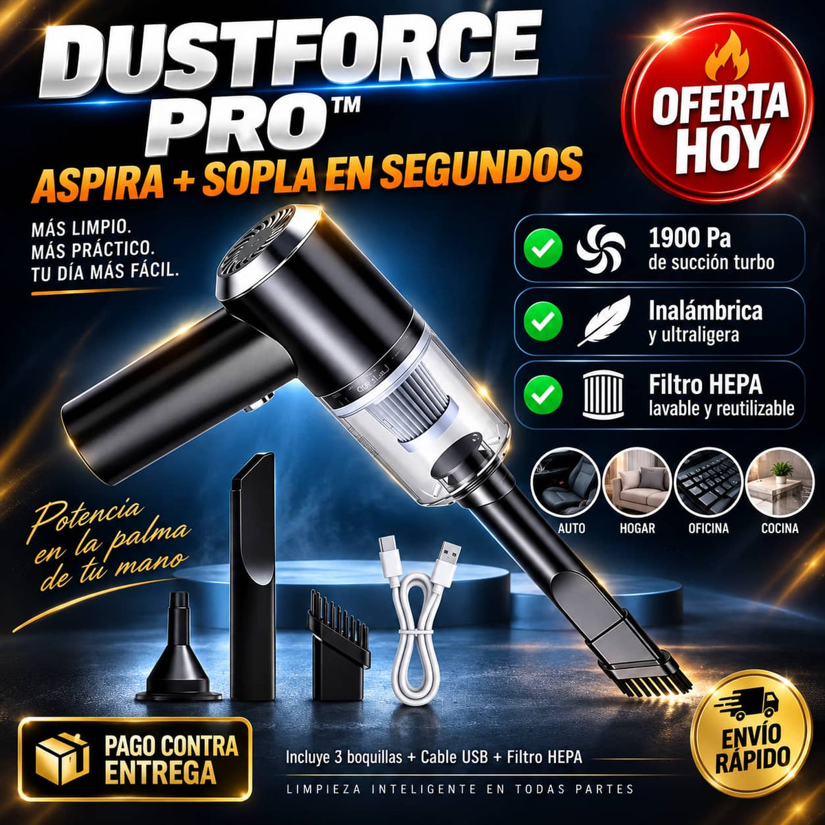 Mini Aspiradora DustForce Pro™ | Limpieza Profunda Sin Cables en Segundos
