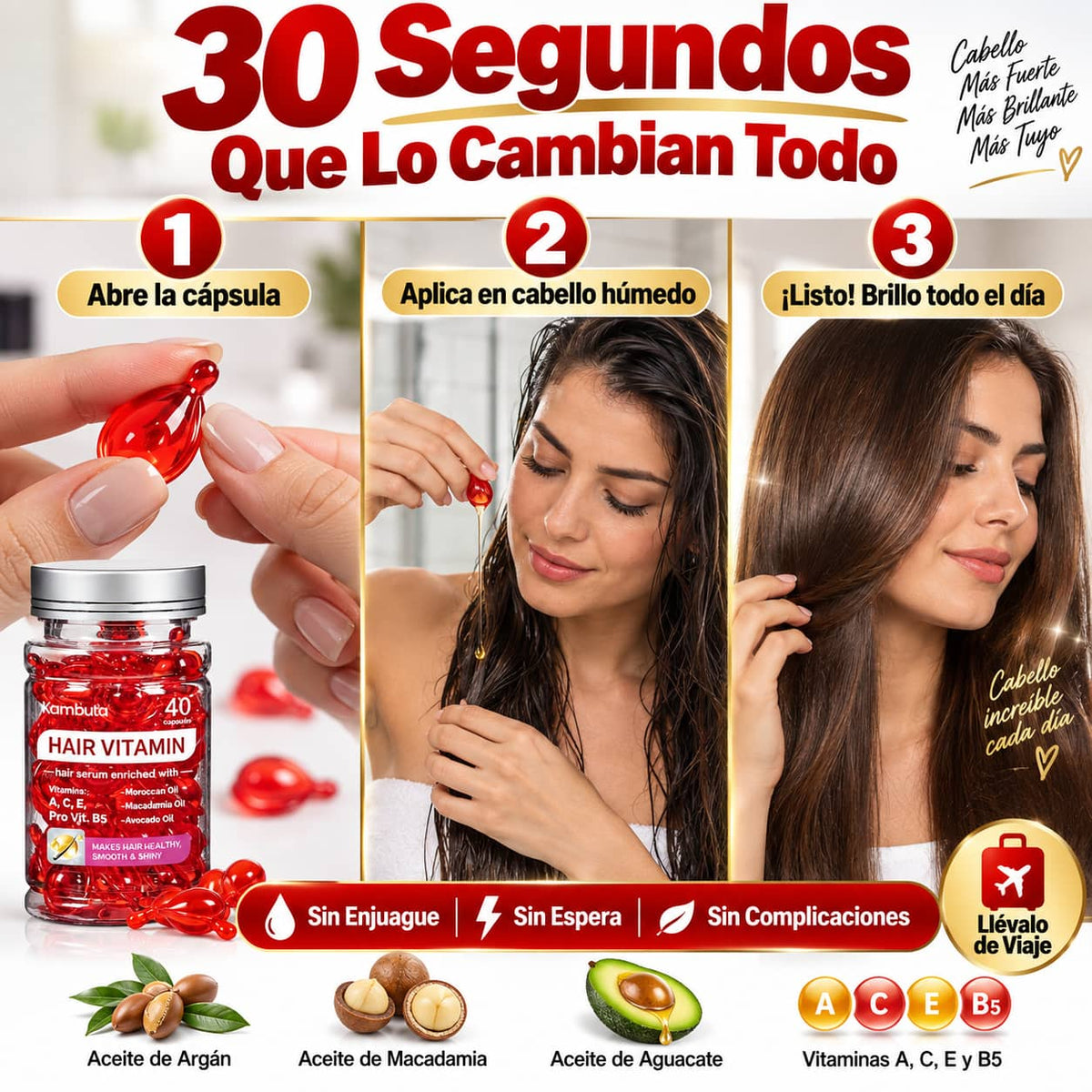 Cápsulas de Sérum Capilar | Brillo y Reparación Sin Enjuague