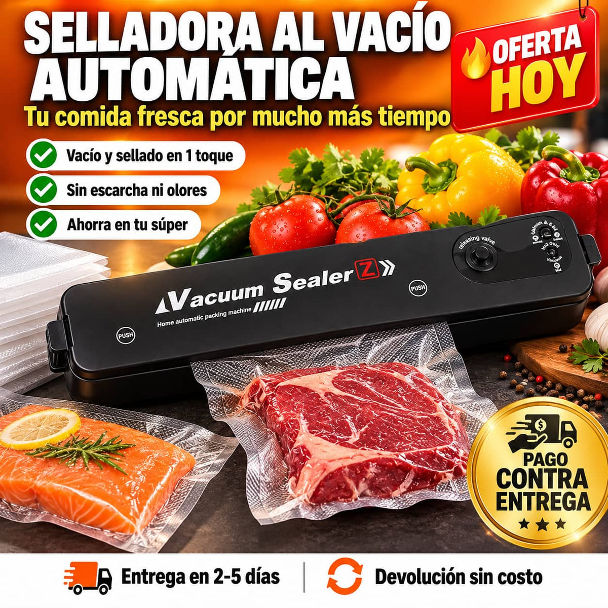 Selladora al Vacío FreshLock Pro™ | Tu Comida Fresca Hasta 5 Veces Más