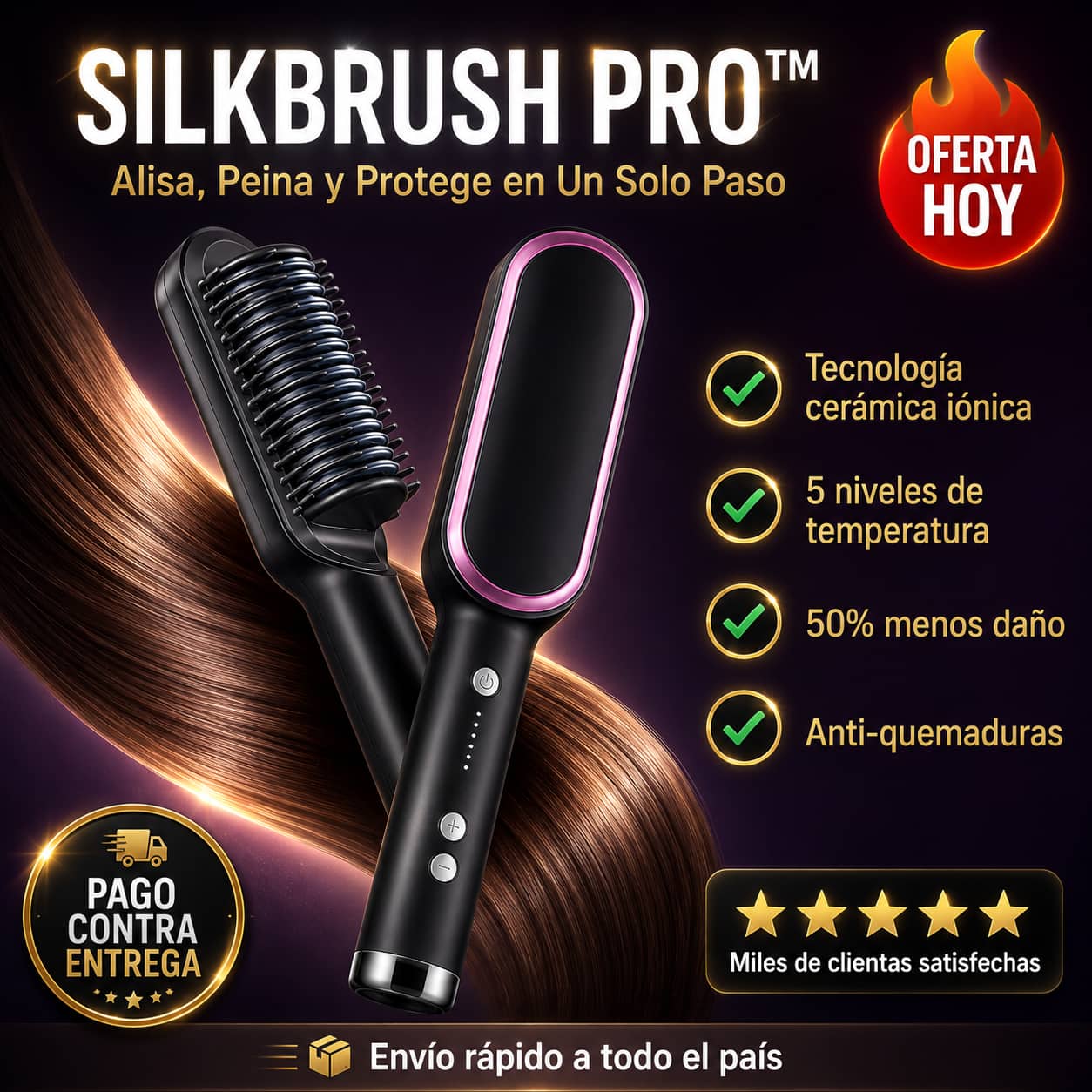 Cepillo Alisador SilkBrush Pro™ | Liso Perfecto en Una Sola Pasada