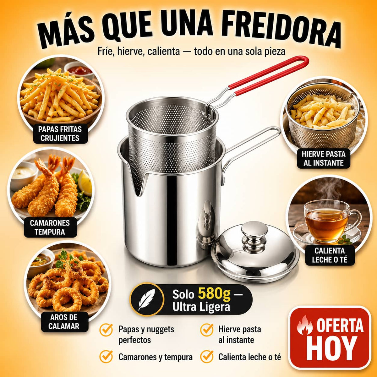 Mini Freidora de Acero Inoxidable | Frituras Perfectas Sin Complicaciones