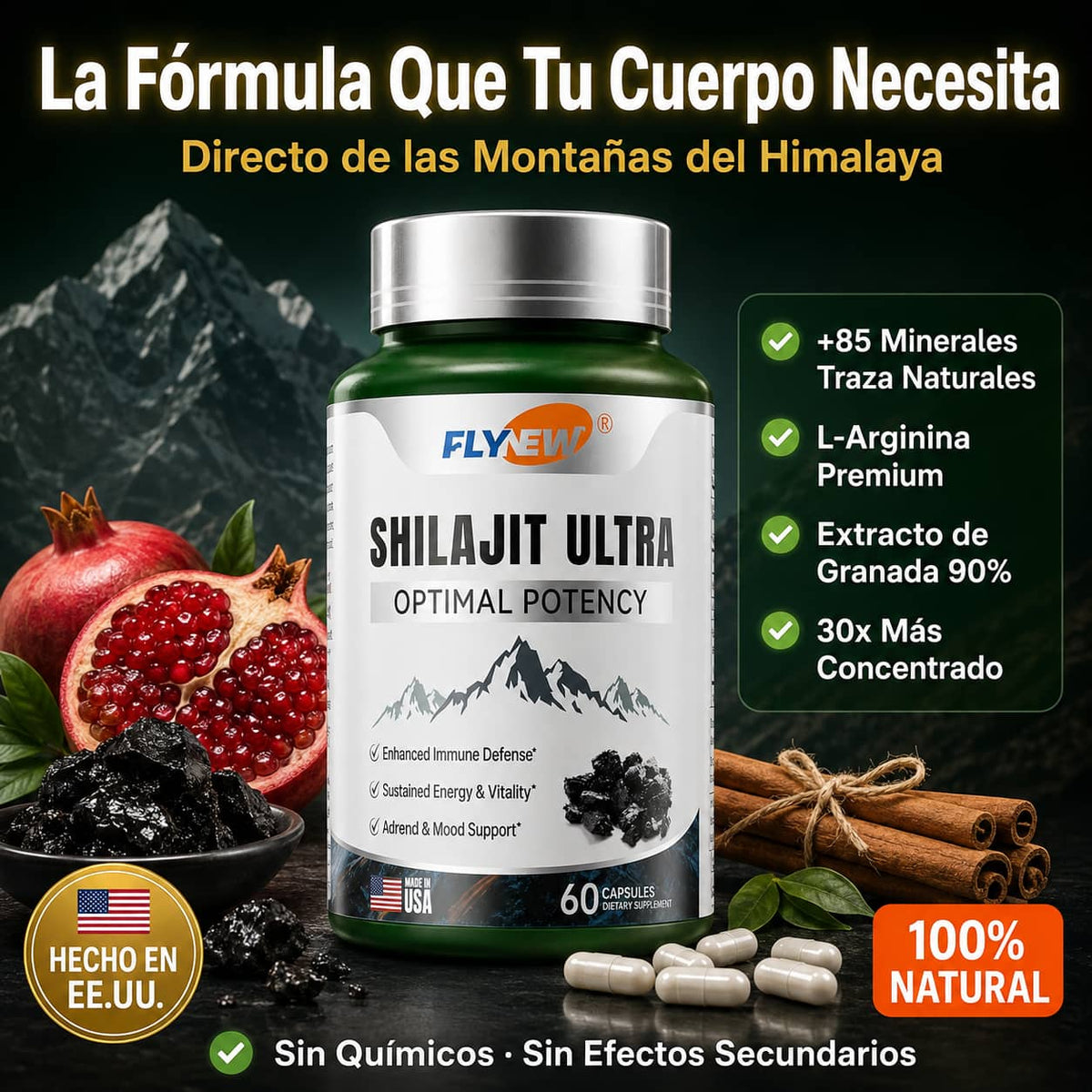 Shilajit Ultra Flynew | Energía y Vitalidad Natural Desde el Primer Día