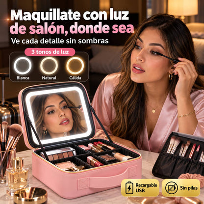 Estuche de Maquillaje con Espejo LED | Todo Tu Maquillaje en Orden y a la Mano