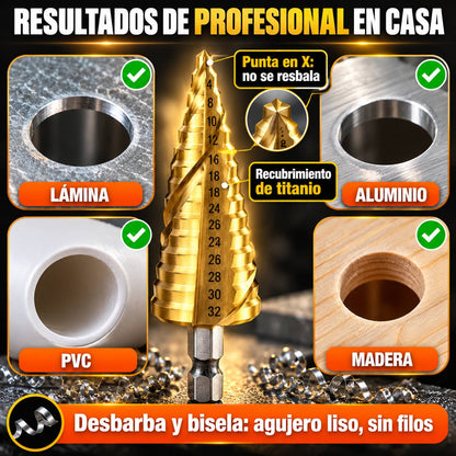 Juego de Brocas Escalonadas de Titanio (6 Pzas) | Una Broca, Todos los Tamaños