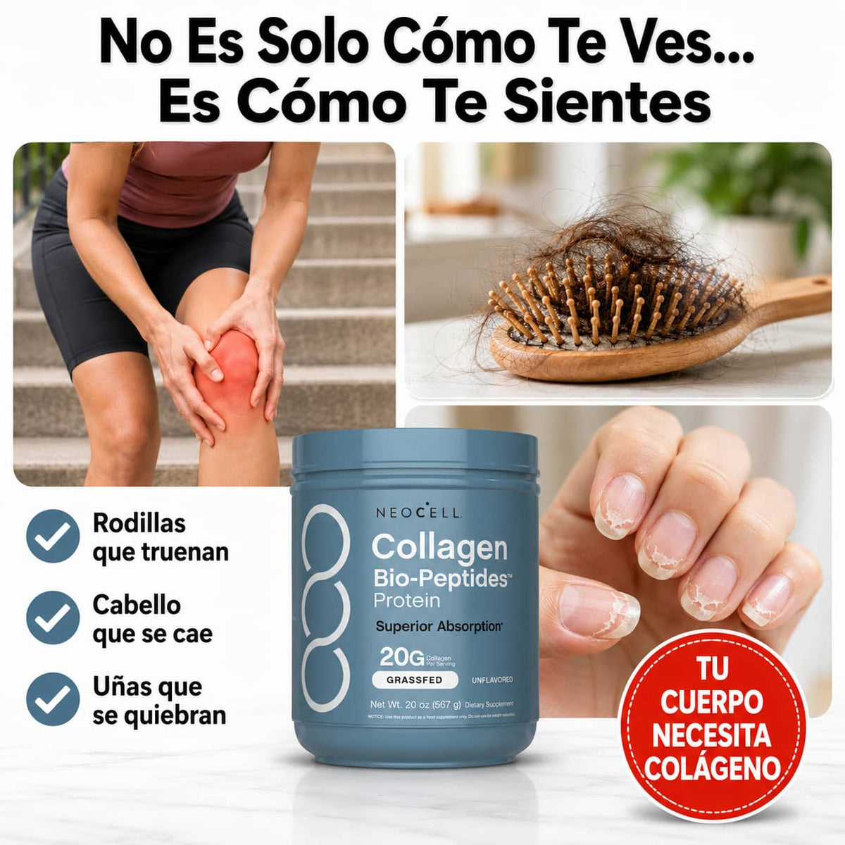 NeoCell Colágeno en Polvo | Piel Firme, Cabello Fuerte y Articulaciones Sin Dolor