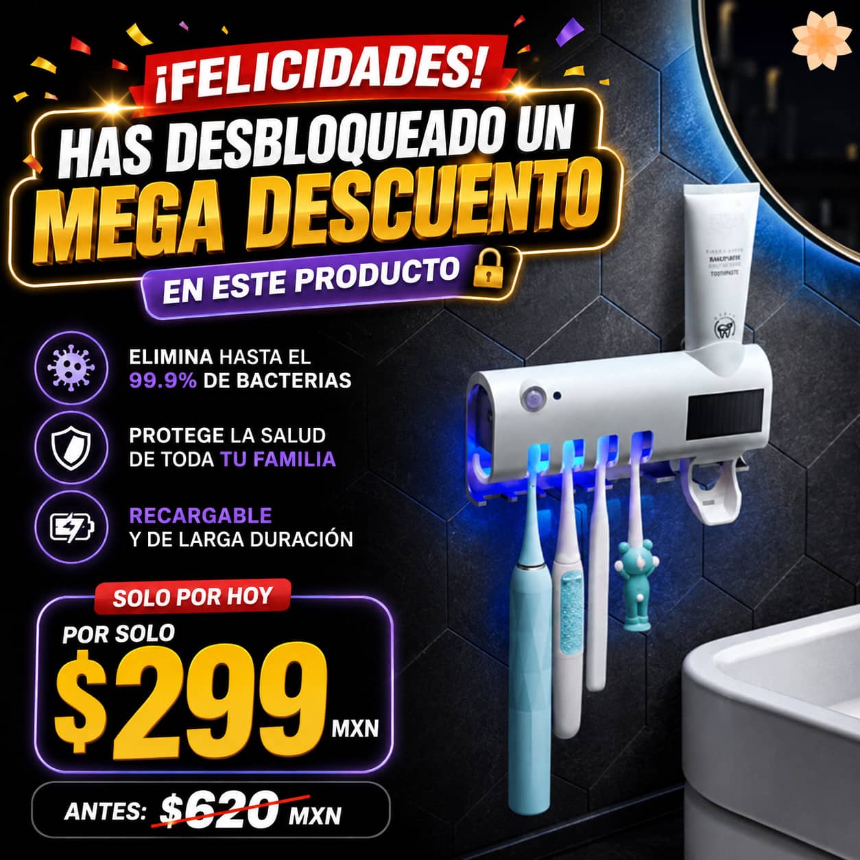 Dispensador y Esterilizador Cepillos UV +50% OFF🔥