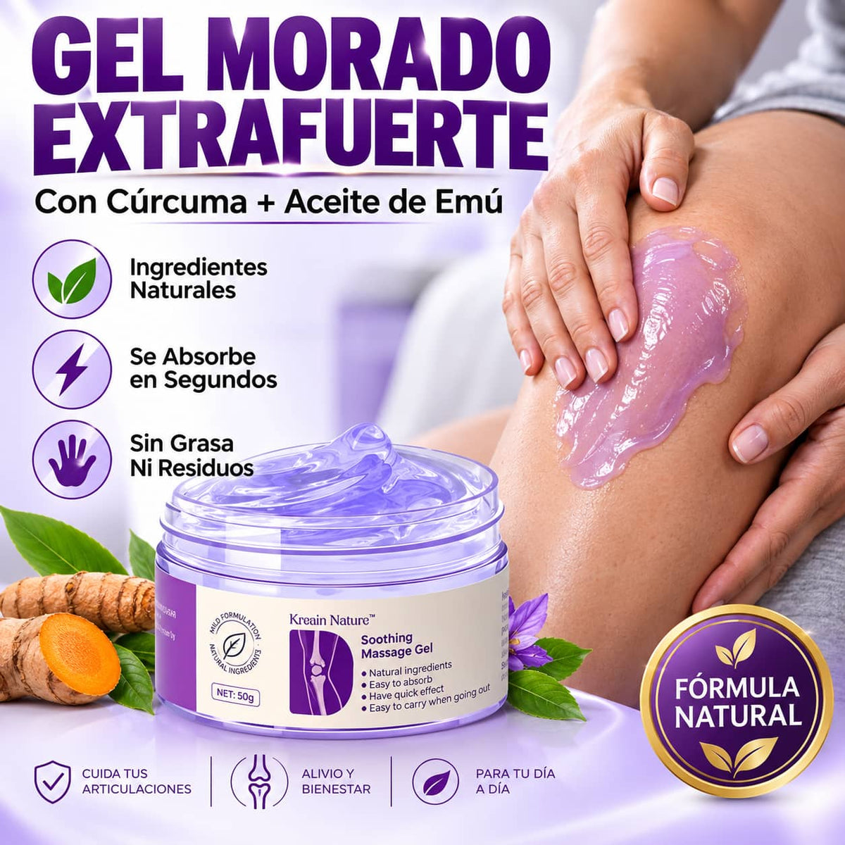 Gel Morado de Masaje | Alivio Articular Rápido Sin Pastillas