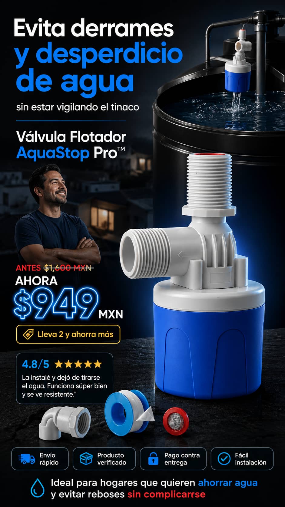 Valvula de flotador para tanque de agua