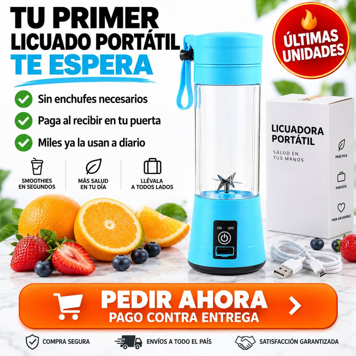 Licuadora Portátil Recargable | Licuados Frescos en Segundos, Donde Estés