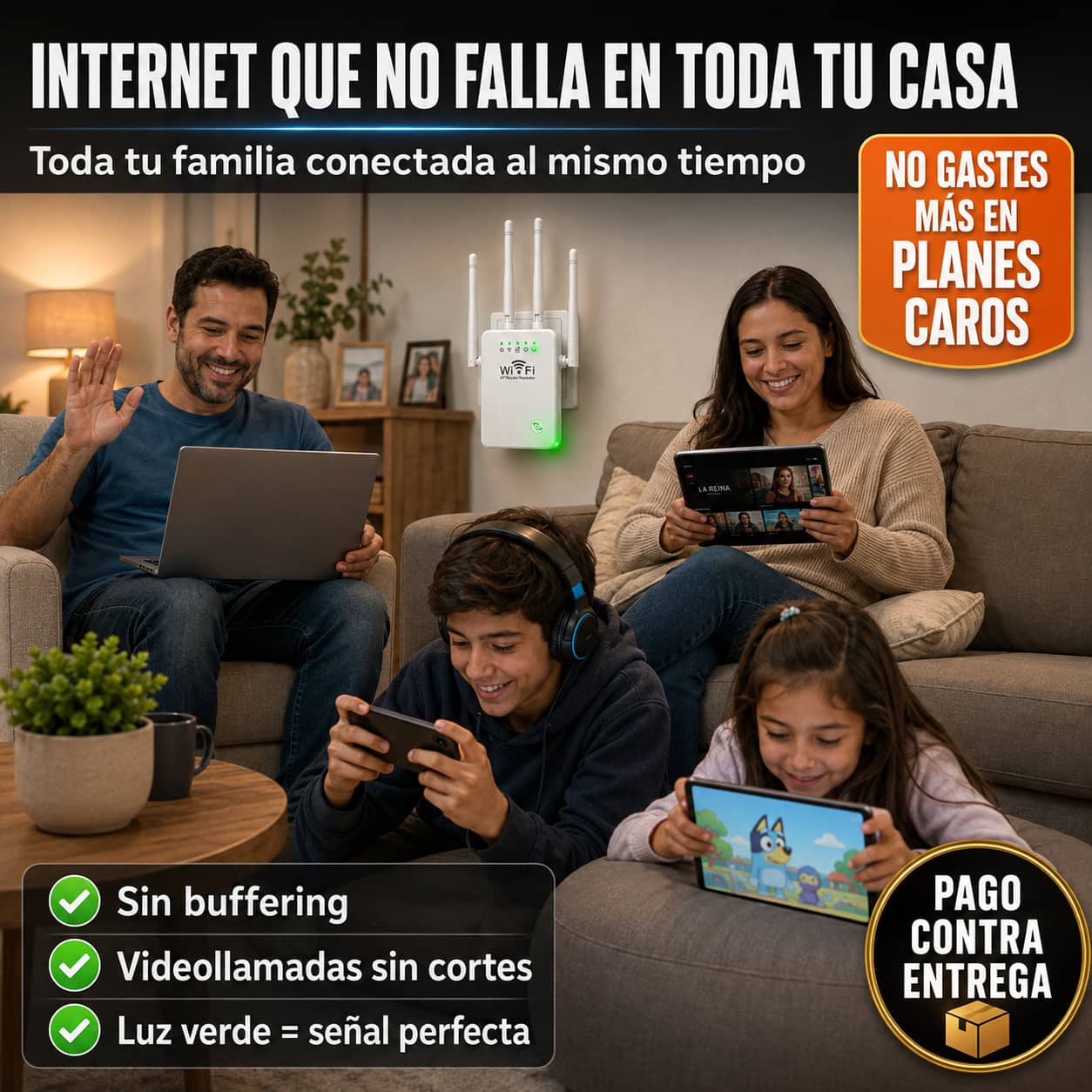 Repetidor WiFiMax Ultra™ 4 Antenas | Internet Estable en Cada Rincón de Tu Casa