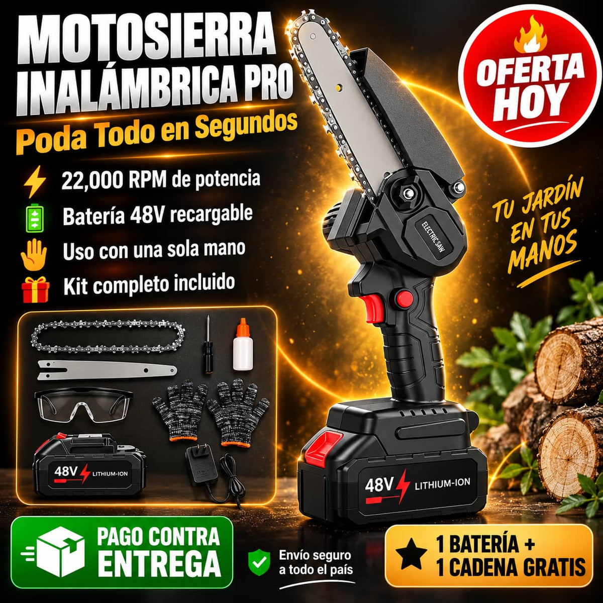 Motosierra TimberPro 48V™. | Corta Ramas Gruesas en Segundos Sin Esfuerzo
