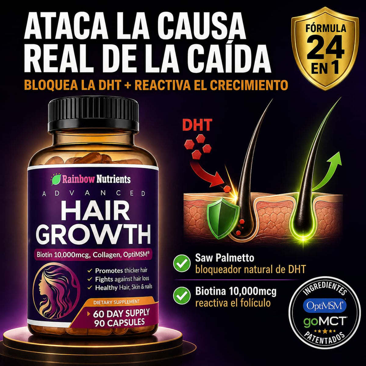 Cápsulas Capilar 24 en 1 | Detén la Caída y Recupera Tu Cabello